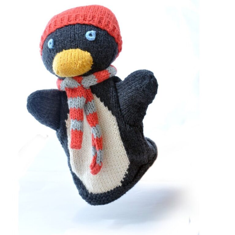 Penguin &#8211; Hand Knitted Glove Puppet Organic Cotton