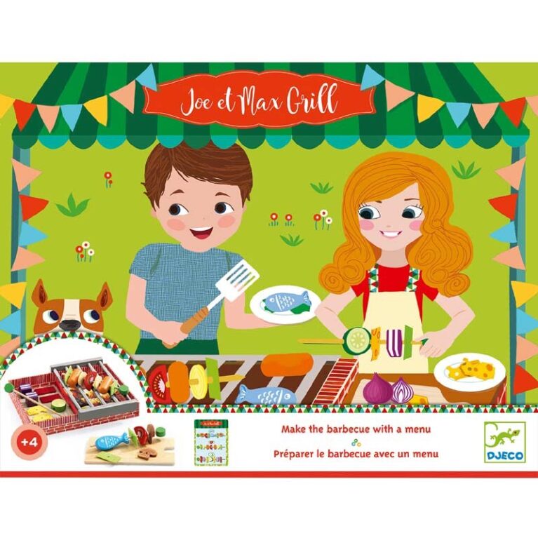 Joe &#038; Max Grill &#8211; Wooden Play Food Set By Djeco 4+