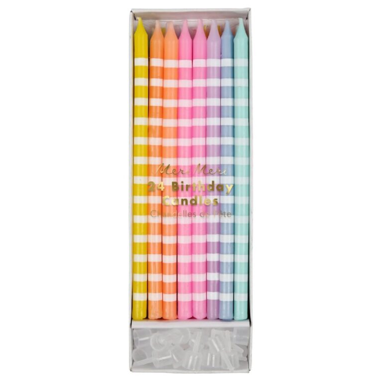 Set Of 24 Pastel Striped Party Candles
