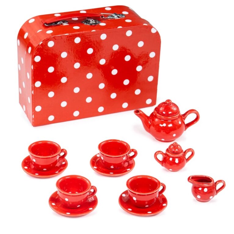 Red And White Spot Porcelain Tea Set In Case