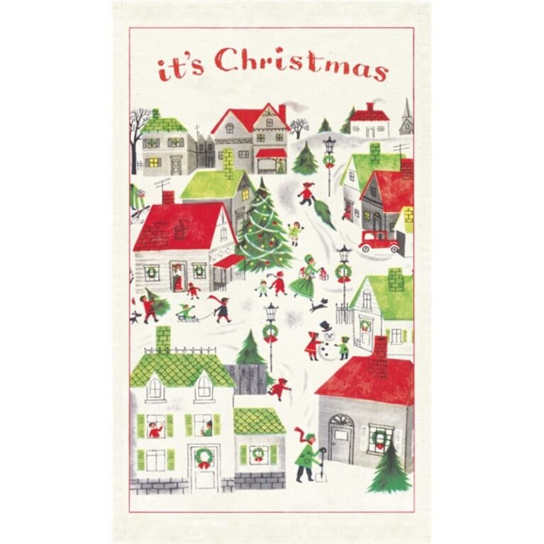 Christmas Village Cotton Tea Towel With Gift Bag