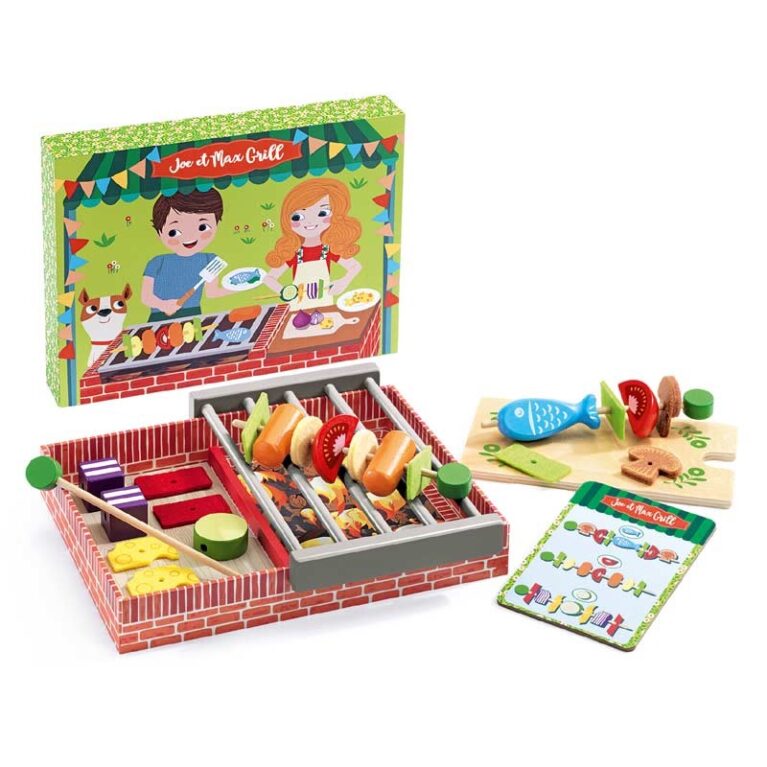 Joe &#038; Max Grill &#8211; Wooden Play Food Set By Djeco 4+
