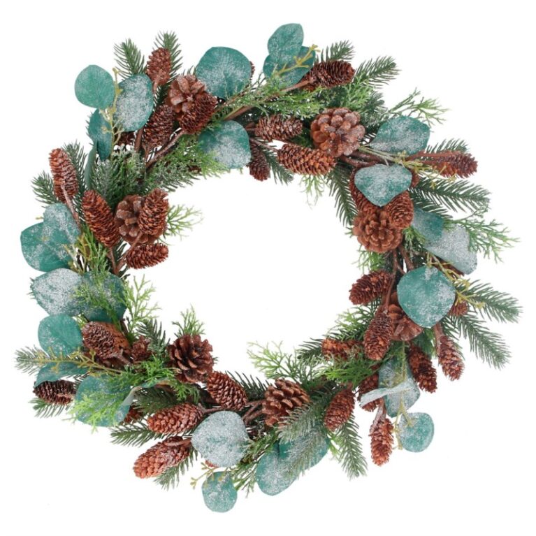 Faux Eucalyptus &#038; Pine Wreath With Cones