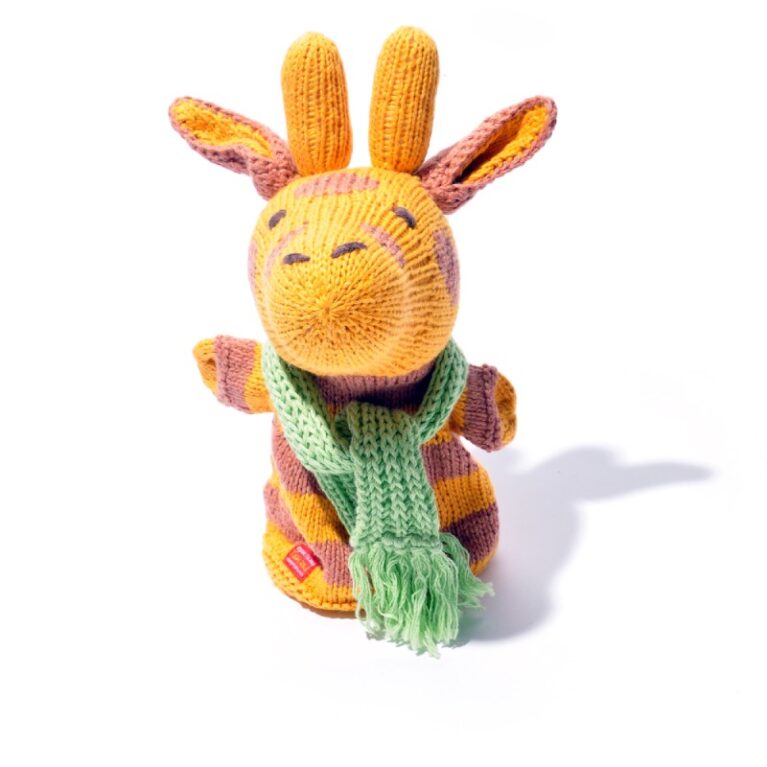 Giraffe &#8211; Hand Knitted Glove Puppet Organic Cotton