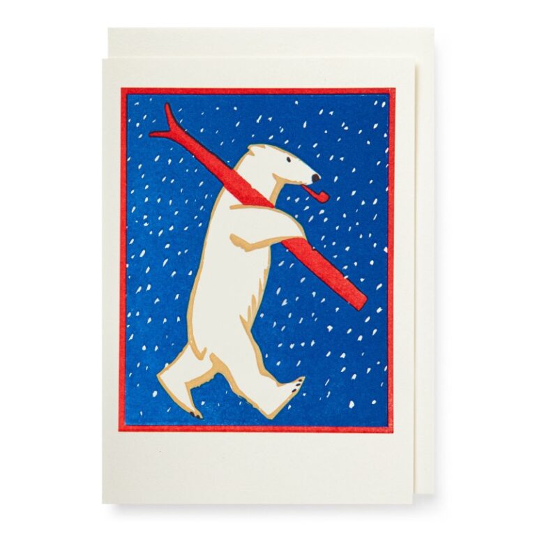 Christmas Skiing Polar Bear &#8211; Mini Single Christmas Card