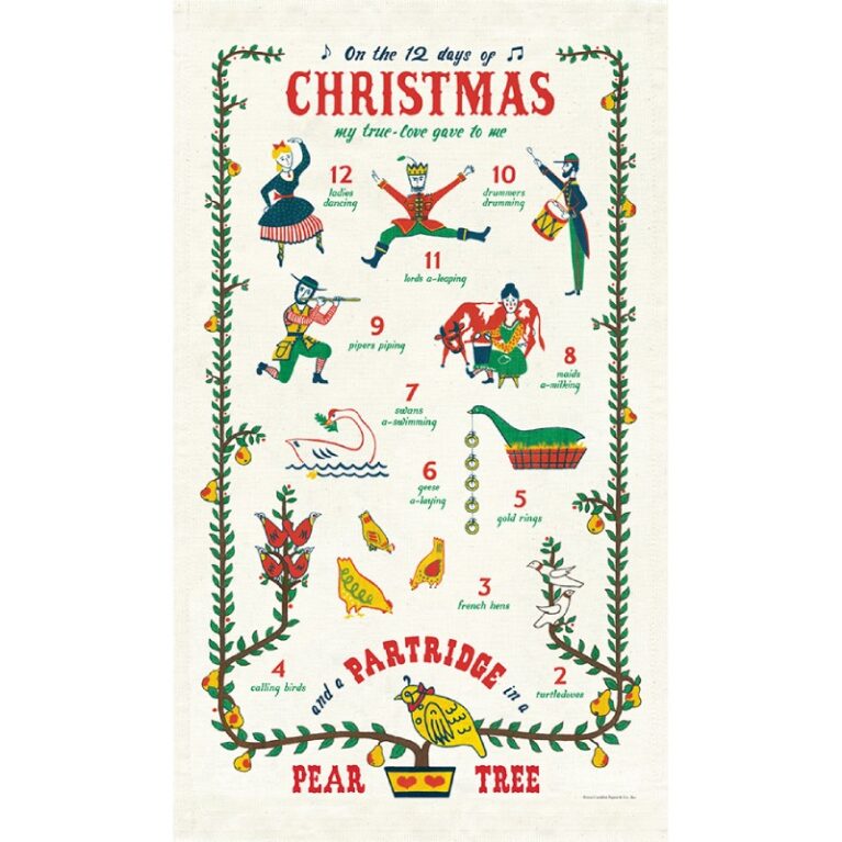 12 Days Of Christmas Cotton Tea Towel With Gift Bag