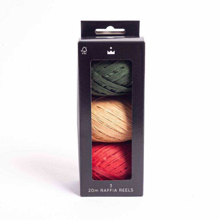 Box Of 3 Rolls Of Christmas Sprig Raffia