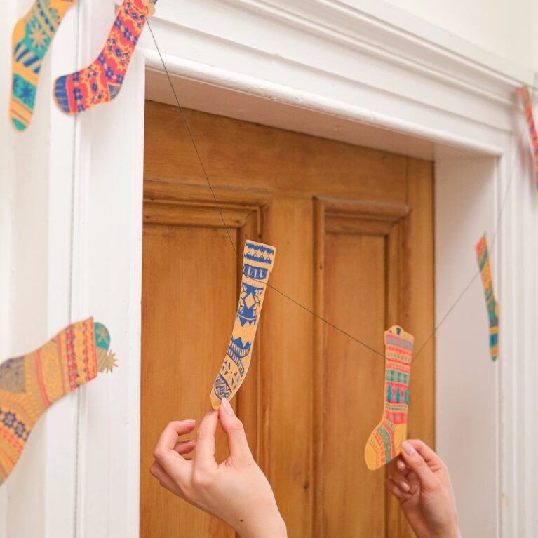 Festive Stockings &#8211; Printed Sewn Paper Garland