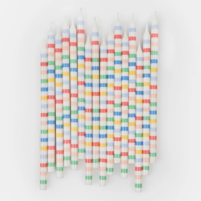 Set Of 16 Multi Stripe Birthday Cake Candles