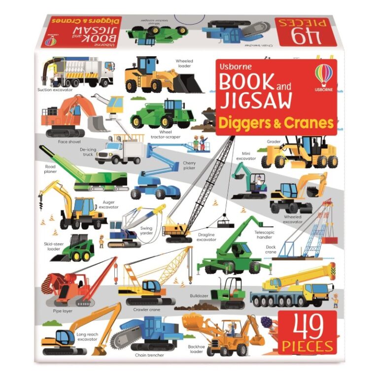 Diggers &#038; Cranes &#8211; 49 Piece Jigsaw Puzzle &#038; Book